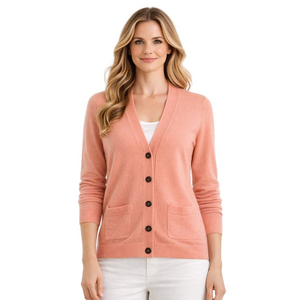 J Crew Cashmere Button Front Cardigan Sweater Peach Size L
